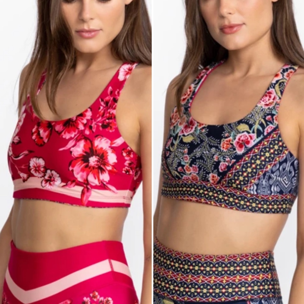 Johnny Was MISTY FALL BEE ACTIVE REVERSIBLE SPORTS BRA floral bright Size S